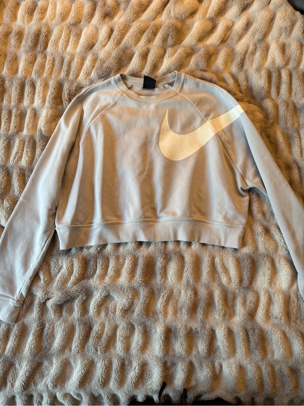 Nike Light Blue Cropped Sweatshirt with White Swoosh